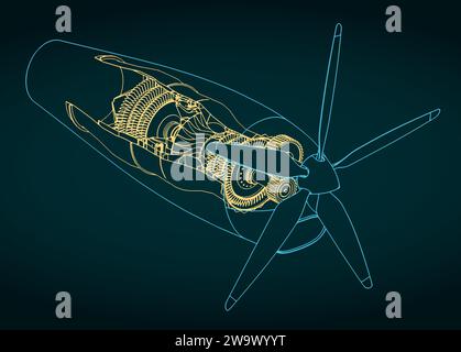 Illustrazione vettoriale stilizzata del progetto del motore turboelica Illustrazione Vettoriale