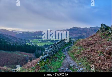 Silver How, Spedding Crag, Dow Bank e Huntingstile Crag viste da vicino Stone Arthur, Grasmere, Lake District, Cumbria Foto Stock