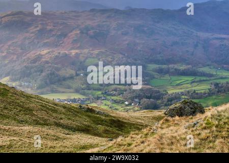 Goody Bridge e Lang come si vedono da vicino Stone Arthur, Lake District, Cumbria Foto Stock