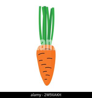 Carota da cartone animato con verde. Illustrazione di Doodle isolata su sfondo bianco. Illustrazione Vettoriale