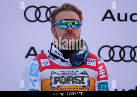 Aleksander Aamodt Kilde (NOR) gareggia durante la Coppa del mondo di sci alpino Audi FIS, MenÕs gara di Downhill sulla Saslong Slope in Val Gardena il 16 dicembre 2 Foto Stock
