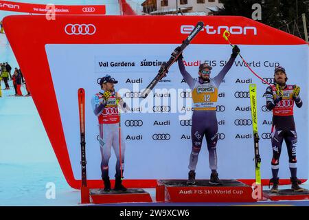 (Da L a R) Aleksander Aamodt Kilde (NOR), Dominik Paris (ITA) e Bryce Bennet (USA) competono durante la Coppa del mondo di sci alpino Audi FIS, MenÕs Downhill r Foto Stock