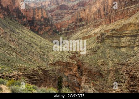 Le pareti del canyon si tuffano nel Travertine Canyon nel Grand Canyon lungo il South Rim Foto Stock