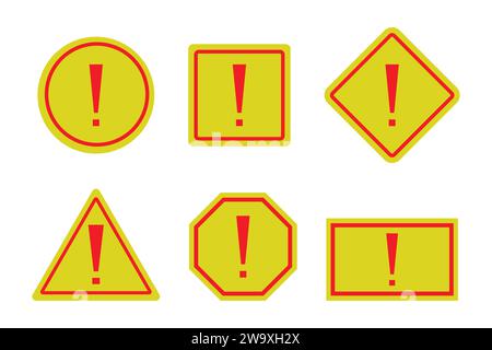 Simboli di attenzione, segnale di pericolo con punto esclamativo. Illustrazione Vettoriale