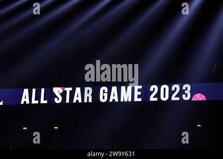 Illustrazione durante l'All-Star Game LNB 2023, evento di pallacanestro Champion 3 Pts Shoot Out il 30 dicembre 2023 all'Accor Arena di Parigi, Francia Foto Stock