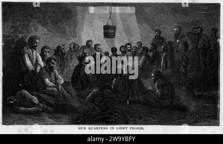 Incisione della prigione di Libby, una prigione confederata a Richmond, Virginia, durante la guerra di secessione americana. Nel 1862 fu designato per tenere prigionieri ufficiali dell'esercito dell'Unione, dal mondo sotterraneo, intorno al 1878 Foto Stock