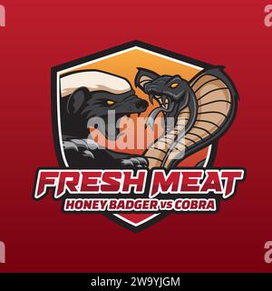 Honey Badger vs Cobra Illustration Design Illustrazione Vettoriale