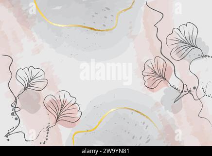 Sfondo estetico con disegno floreale morbido con pennello oro Illustrazione Vettoriale