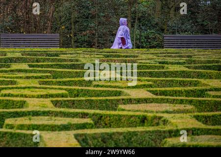 Bruxelles, Belgio. 31 dicembre 2023. La gente cerca ancora di godersi un'escursione: I resti dell'ultima tempesta scatenano i giardini botanici di Bruxelles con il tempo piovoso. Crediti: Guy Bell/Alamy Live News Foto Stock