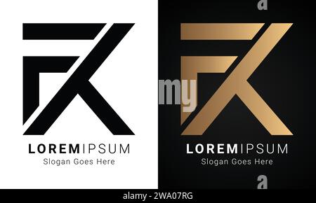 Design del logo con monogramma di lusso iniziale FK o KF Text Letter Illustrazione Vettoriale
