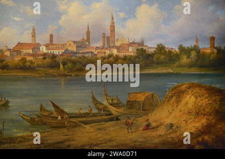 Felice Giuseppe Vertua (1820-1862). Pittore italiano. Vista di Cremona dal po. Dettagli. Museo Civico Ala Ponzone. Cremona. Lombardia. Italia. Foto Stock