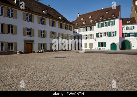 Fassaden und Häuser auf dem Münsterplatz a Basilea, Kanton Basel-Stadt, Schweiz Foto Stock