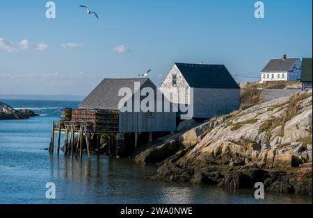 Capanna da pesca Peggys Cove con casse di aragosta Canada Foto Stock