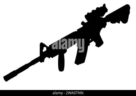 M4 Carbine con vista ottica e silhouette nera in primo piano Foto Stock