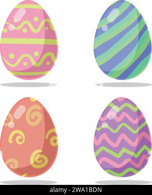Uova di Pasqua colorate con stile diverso, Vector. Illustrazione Vettoriale