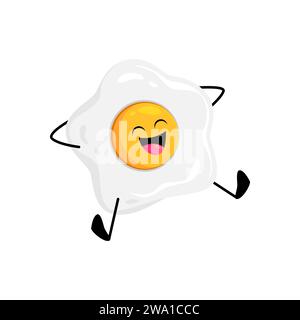 Animato allegro personaggio della colazione con uova fritte. Uova strapazzate vettoriali isolate, personalità soleggiata con un sorriso fumante, rilassatevi e diffondete la gioia del mattino con un lato di squisita delizia per la colazione Illustrazione Vettoriale