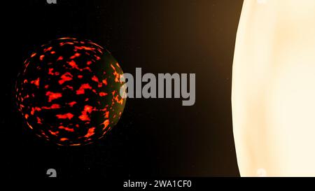3d rendering 55 Cancri e o 55 cnc e, o Janssen, è un esopianeta nell'orbita del suo Sole Foto Stock