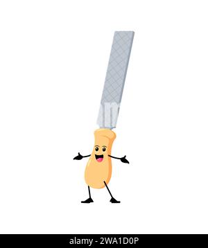 Cartoni animati divertente file fai da te, personaggio strumento di costruzione e riparazione. Strumento isolato di carpenteria vettoriale con sorriso felice e occhi goocchi. Personaggio giocoso e animato che aggiunge umorismo al set di strumenti Illustrazione Vettoriale