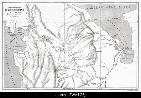 Mappa della provincia meridionale di Darien. Repubblica di Panama. America centrale. Esplorazioni nell'istmo di Panama e Darien 1876-1878 di Armand Reclus (1843 - 1927) incisione dell'antico XIX secolo da le Tour du Monde 1880 Foto Stock