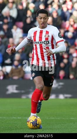 Sunderland lunedì 1 gennaio 2024. Jobe Bellingham di Sunderland durante il match per lo Sky Bet Championship tra Sunderland e Preston North End allo Stadium of Light, Sunderland lunedì 1 gennaio 2024. (Foto: Michael driver | mi News) crediti: MI News & Sport /Alamy Live News Foto Stock