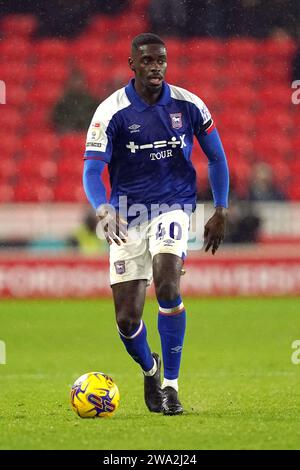 Axel Tuanzebe di Ipswich Town in azione durante la partita del campionato Sky Bet allo Stadio Bet365, Stoke-on-Trent. Data immagine: Lunedì 1 gennaio 2024. Foto Stock