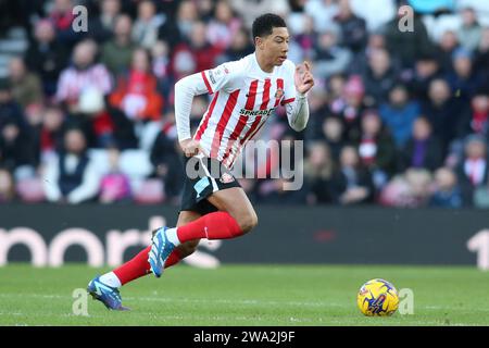 Sunderland lunedì 1 gennaio 2024. Jobe Bellingham di Sunderland durante il match per lo Sky Bet Championship tra Sunderland e Preston North End allo Stadium of Light, Sunderland lunedì 1 gennaio 2024. (Foto: Michael driver | mi News) crediti: MI News & Sport /Alamy Live News Foto Stock