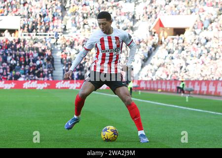 Sunderland lunedì 1 gennaio 2024. Jobe Bellingham di Sunderland durante il match per lo Sky Bet Championship tra Sunderland e Preston North End allo Stadium of Light, Sunderland lunedì 1 gennaio 2024. (Foto: Michael driver | mi News) crediti: MI News & Sport /Alamy Live News Foto Stock