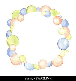 Cerchio in colori pastello tenui. Stile creativo e minimalista. Cornice circolare semplice. Spruzzi, polka dot, bolle, macchie rotonde, pennellate, macchie Foto Stock