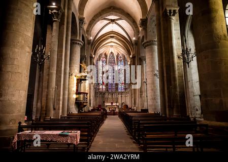 Basilica dei santi Nazario e Celso, chiesa cattolica romana situata nella cittadella di Carcassonne, costruita in stile architettonico gotico-romanico, Foto Stock