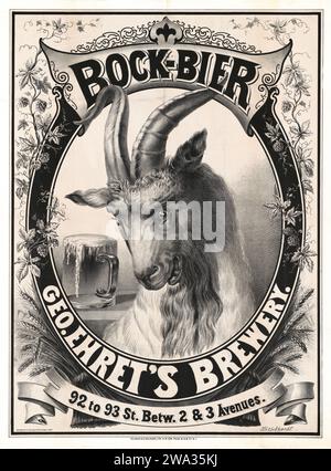 Bock Bier - poster pubblicitario Bock Beer - Geo. Birrificio di Ehret, feat a Goat 1882 Foto Stock