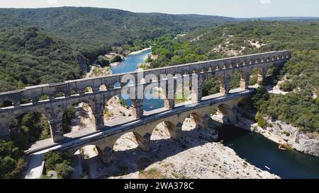 Drone foto Gard bridge, Pont du Gard Francia Europa Foto Stock