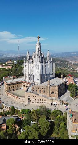 Foto del drone Tempio del Sacro cuore di Gesù, Tempio Expiatori del Sagrat Cor Tibidabo Barcellona Spagna Europa Foto Stock