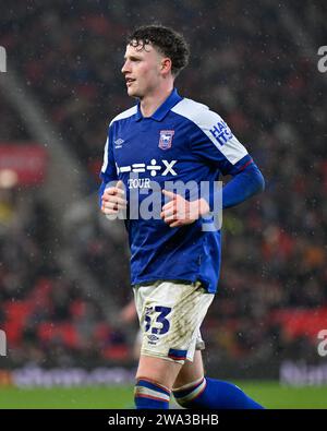 Nathan Broadhead di Ipswich Town, durante la partita del campionato Sky Bet Stoke City vs Ipswich Town allo stadio Bet365, Stoke-on-Trent, Regno Unito, 1 gennaio 2024 (foto di Cody Froggatt/News Images) Foto Stock