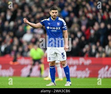 Sam Morsy di Ipswich Town, durante la partita del campionato Sky Bet Stoke City vs Ipswich Town al Bet365 Stadium, Stoke-on-Trent, Regno Unito, 1 gennaio 2024 (foto di Cody Froggatt/News Images) Foto Stock