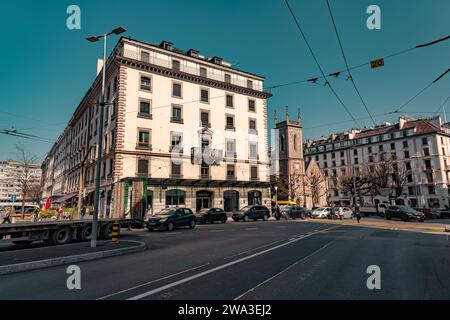 Ginevra, Svizzera - 25 marzo 2022: La basilica Notre-Dame di Ginevra è la principale chiesa cattolica romana di Ginevra, in Svizzera. Foto Stock