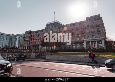 Ginevra, Svizzera - 25 marzo 2022: Il Palais Wilson è l'attuale sede dell'Ufficio dell'alto Commissario delle Nazioni Unite per l'impianto umano Foto Stock