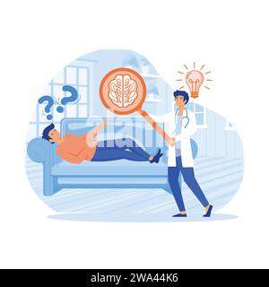 Illustrazione vettoriale, psicoterapia, disfarsi di situazioni complesse, concetto di psichiatria sociale, terapeuta e vettore paziente. moderna illu Illustrazione Vettoriale