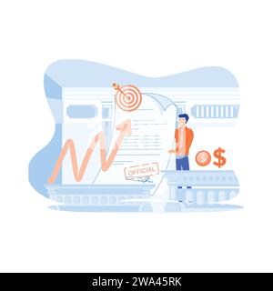 Uomo che tiene in mano una lettera di sanzione del prestito, illustrazione moderna a vettore piatto Illustrazione Vettoriale