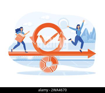 Ciclo di vita agile per il diagramma di sviluppo software. Gli uomini d'affari si imbattono nel progetto. illustrazione moderna a vettore piatto Illustrazione Vettoriale