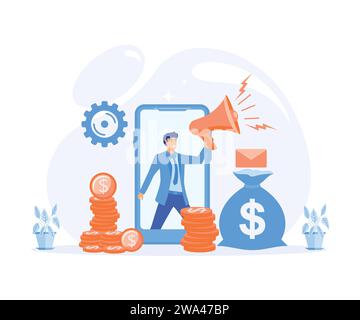 Segnala Un amico Concept Design, informazioni sulla segnalazione e guadagna denaro. Adatto per pagina di destinazione Web, interfaccia utente, app mobile, modello di banner. illus moderno vettoriale piatto Illustrazione Vettoriale