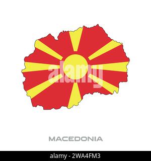 Illustrazione vettoriale della bandiera macedone con contorni neri su sfondo bianco Illustrazione Vettoriale