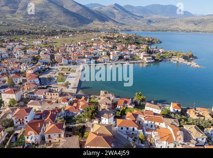 Vista aerea della città di Galaxidi, della Focide, Grecia Foto Stock