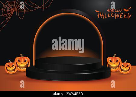 Sfondo Halloween con podio per la visualizzazione del prodotto, illustrazione vettoriale Illustrazione Vettoriale