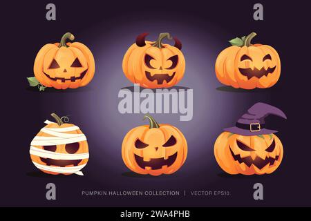 Jack o lanterna Halloween Pumpkin design vettoriale Set di quattro Illustrazione Vettoriale