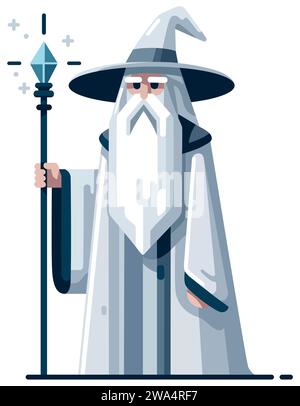 Illustrazione in stile piatto di una vecchia procedura guidata bianca isolata su sfondo bianco. Illustrazione Vettoriale