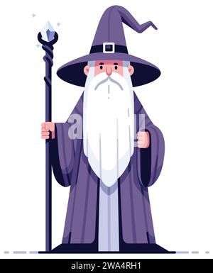 Illustrazione in stile piatto di una vecchia procedura guidata isolata su sfondo bianco. Illustrazione Vettoriale