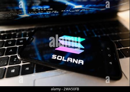 Polonia. 2 gennaio 2024. In questa immagine, un logo Solana visualizzato su uno smartphone. Credito: SOPA Images Limited/Alamy Live News Foto Stock