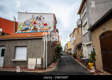 La Pointe Courte, un quartiere di pescatori operaio situato tra il Canal Royal e la laguna di Étang de Thau. Sète, Francia Foto Stock