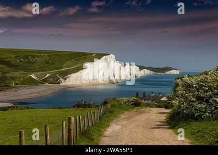 Seven Sisters bianche scogliere a Cuckmere Haven East Sussex, Inghilterra, Regno Unito Foto Stock