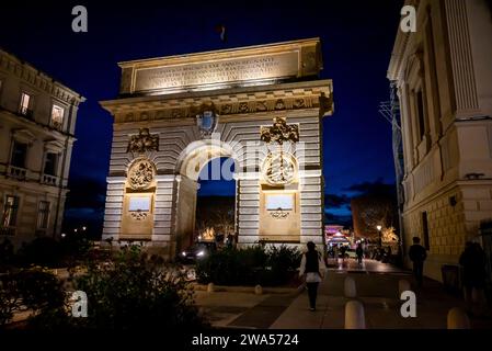 Porte du Peyrou un arco trionfale a Montpellier, dipartimento di Herault e regione dell'Occitania. Francia Foto Stock